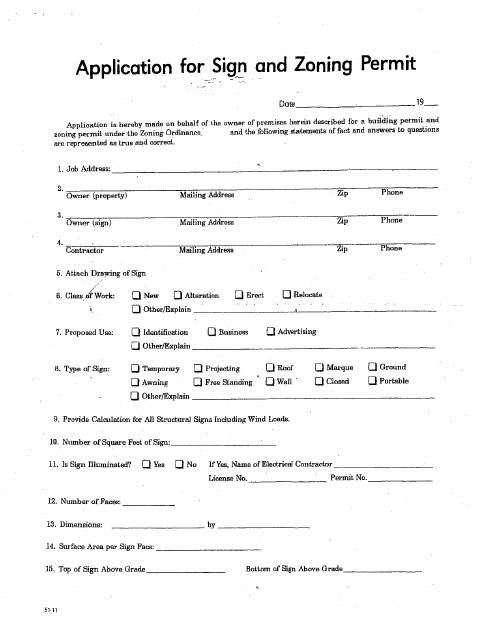 First page of the Application for Sign and Zoning Permit