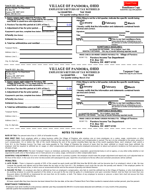 First page of the Employer's Return of Tax Withheld 1st Quarter