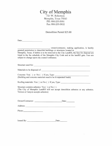 First page of the Demolition Permit