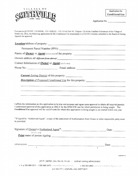 First page of the Application for Conditional Use