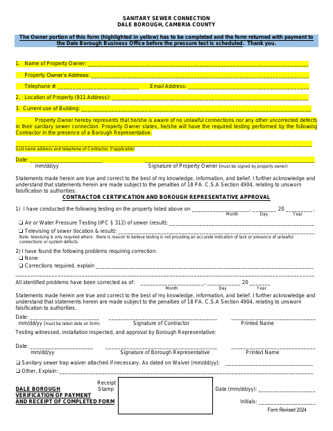 First page of the Sanitary Sewer Connection