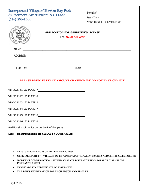 First page of the Application for Gardener’s License