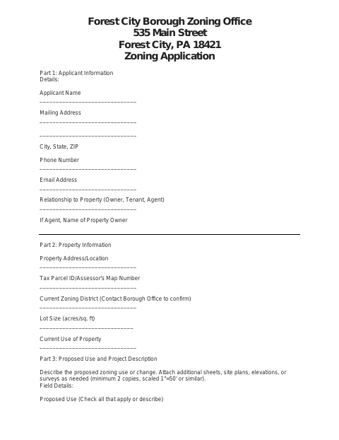 First page of the Zoning Application