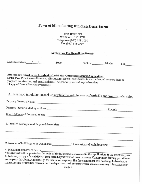 First page of the Demolition Permit Application