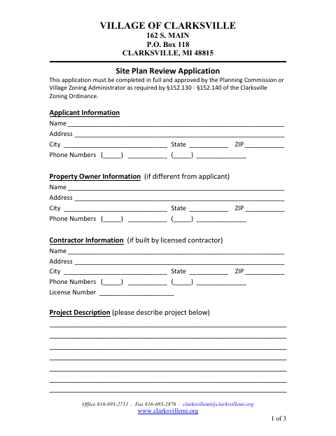 First page of the Site Plan Review Application