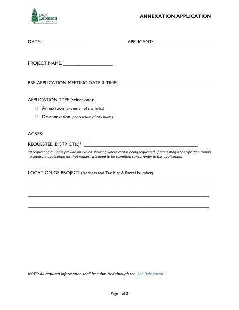 First page of the Annexation Application