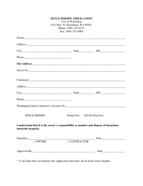 First page of the Fence Permit Application