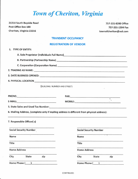 First page of the Transient Occupancy Registration