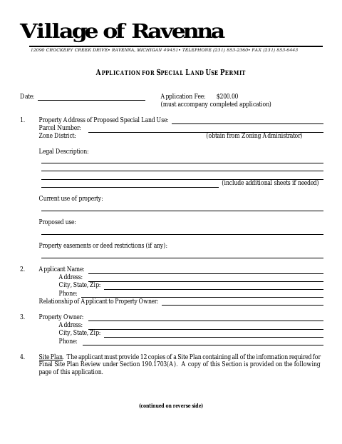 First page of the Application for Special Land Use Permit