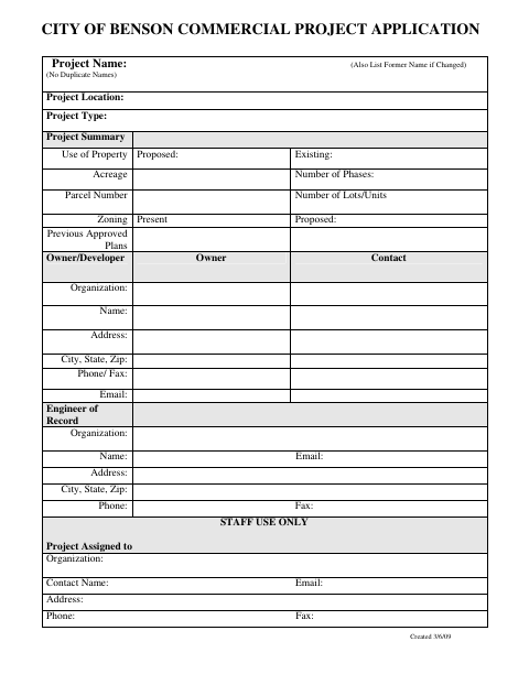 First page of the Commercial Project Application