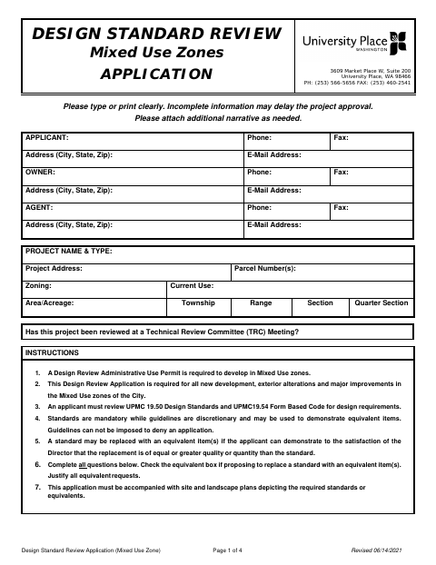 First page of the Design Standard Review Application