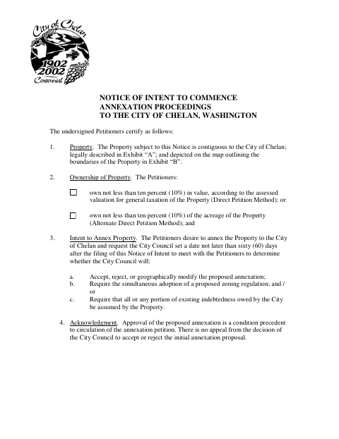 First page of the Notice of Intent to Commence Annexation Proceedings
