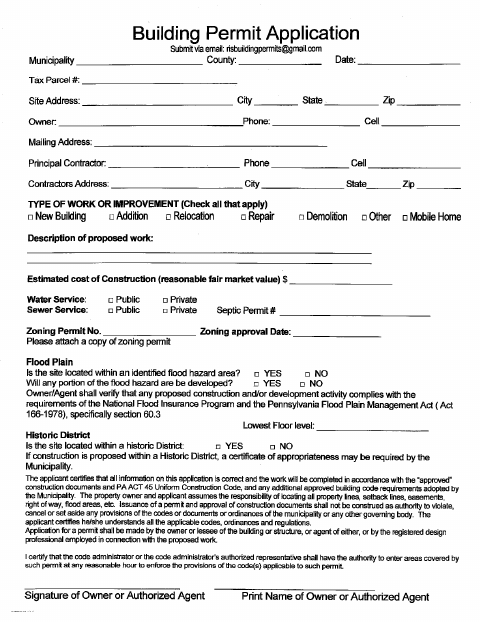 First page of the Building and Zoning Permit Application