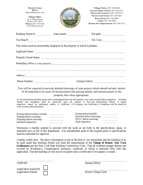 First page of the Building Permit Application