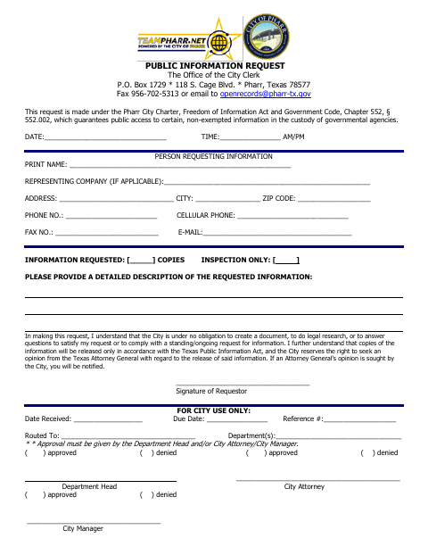 First page of the Public Information Request