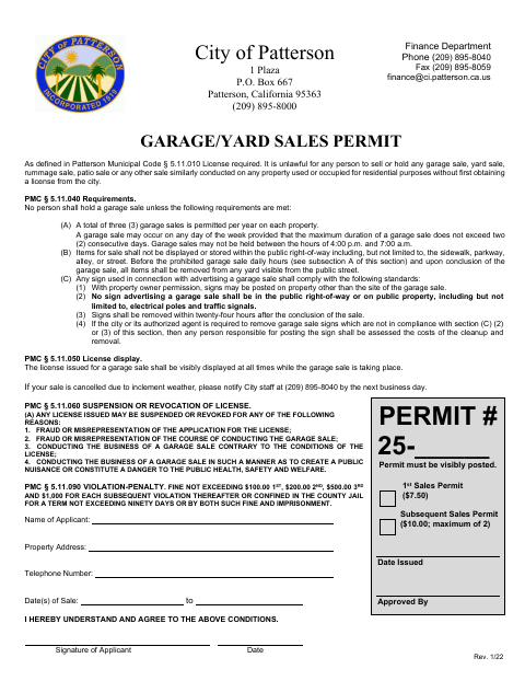 First page of the Garage/Yard Sales Permit