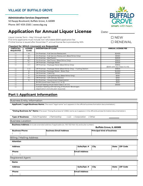 First page of the Application for Annual Liquor License