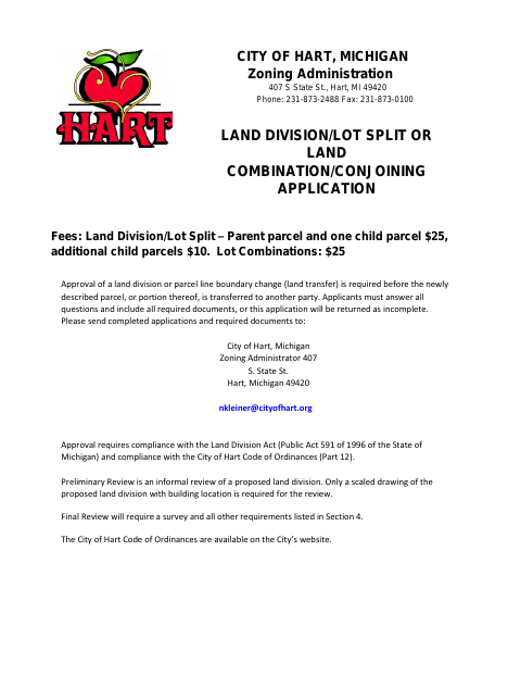 First page of the Land Division, Lot Split, or Land Combination Application