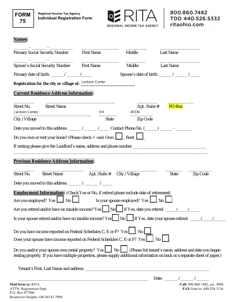 First page of the Individual Registration Form