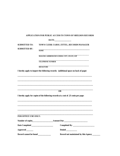 First page of the Application for Public Access to Town Records