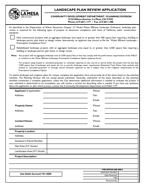 First page of the Landscape Plan Review Application