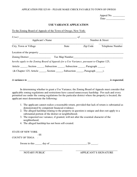 First page of the Use Variance Application