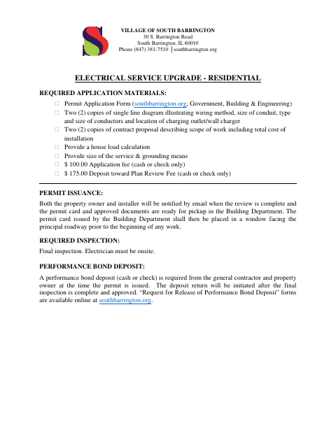 First page of the Electrical Service Upgrade - Residential