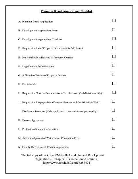 First page of the Planning Board Application