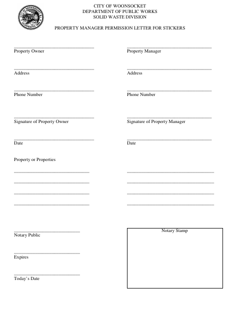 First page of the Property Manager Permission Letter for Stickers