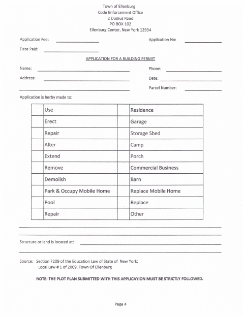 First page of the Building Permit Application