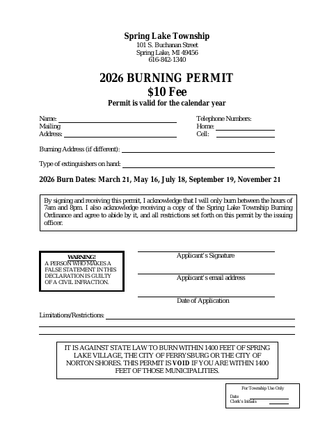 First page of the Burning Permit Application