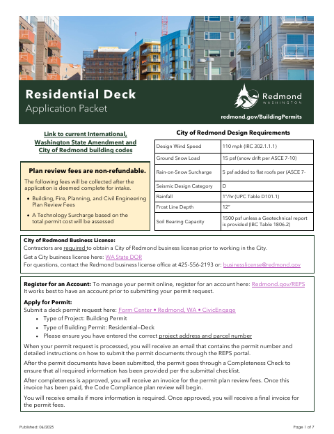 First page of the Residential Deck Application Packet