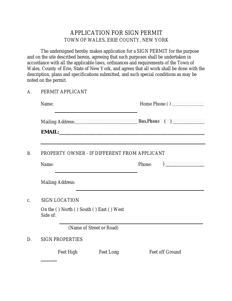 First page of the Application for Sign Permit
