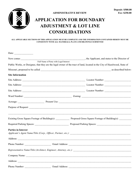 First page of the Application for Boundary Adjustment and Lot Line Consolidations