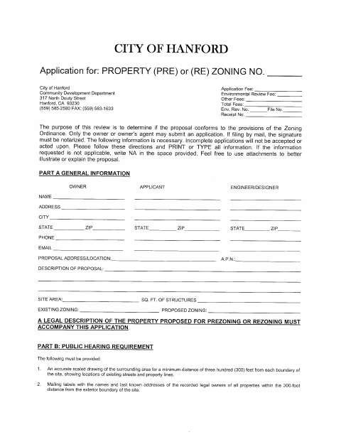 First page of the Property Pre or Rezoning Application
