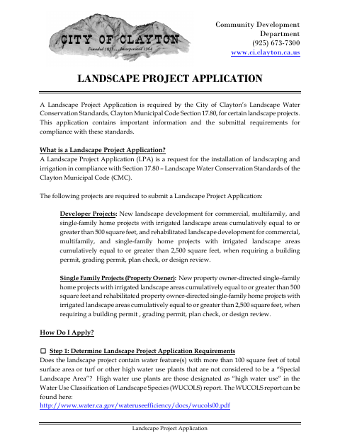 First page of the Landscape Project Application