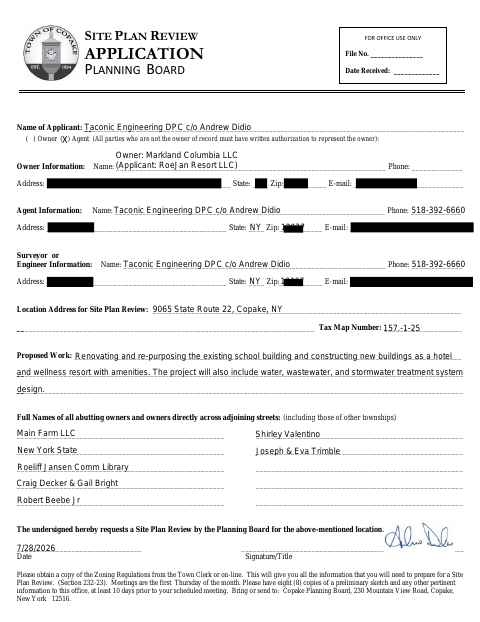 First page of the Site Plan Review Application