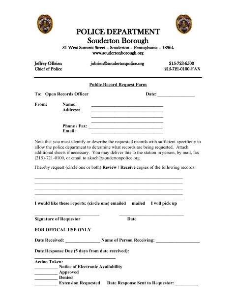 First page of the Public Record Request Form