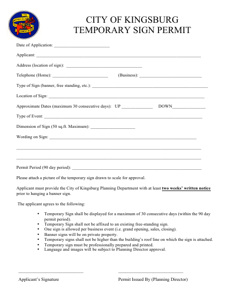 First page of the Temporary Sign Permit