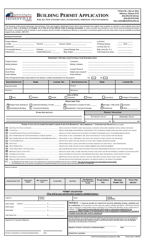 First page of the Building Permit Application for New Construction, Alterations, Additions and Conversions