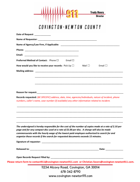 First page of the Open Records Request