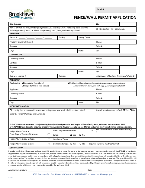 First page of the Fence / Wall Permit Application