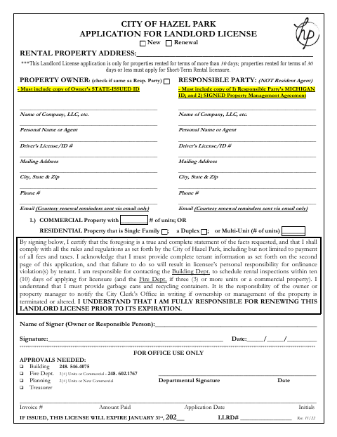 First page of the Landlord License Application