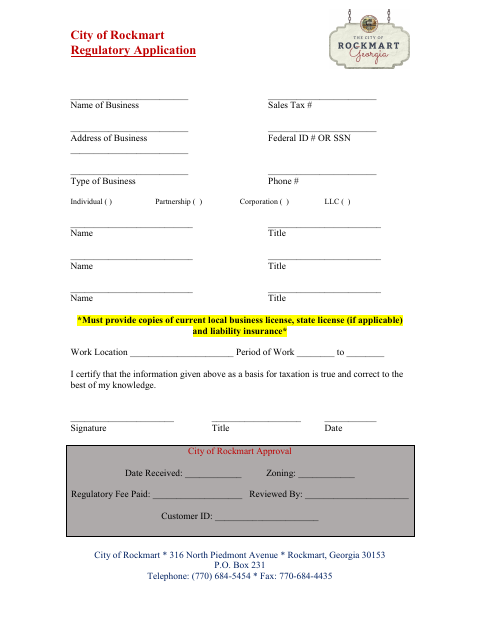 First page of the Regulatory Application
