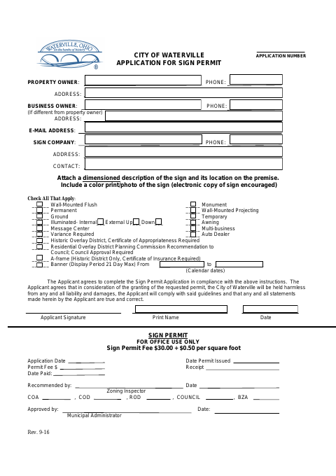 First page of the Application for Sign Permit