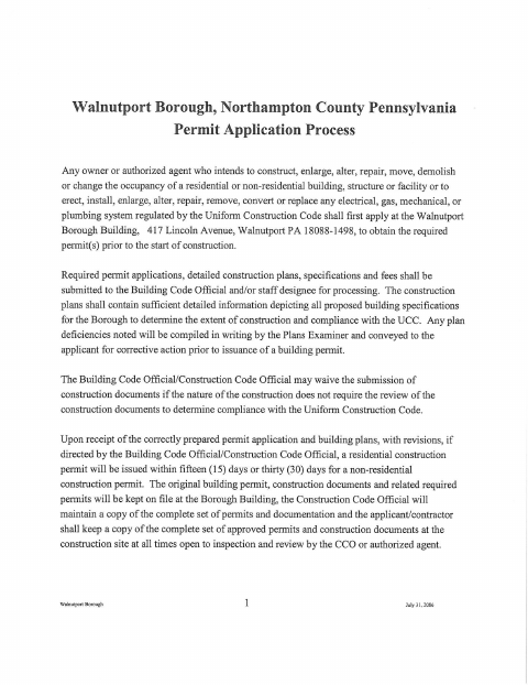 First page of the Uniform Construction Permit Application