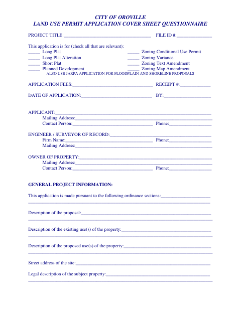 First page of the Land Use Permit Application