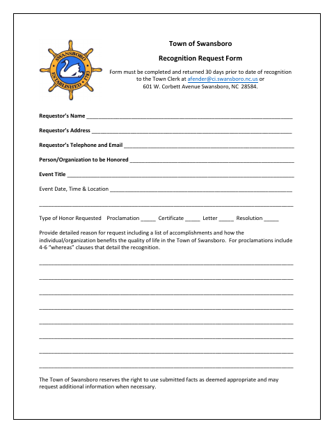 First page of the Recognition Request Form