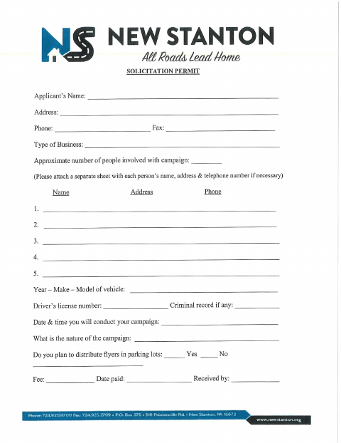 First page of the Solicitation Permit Application