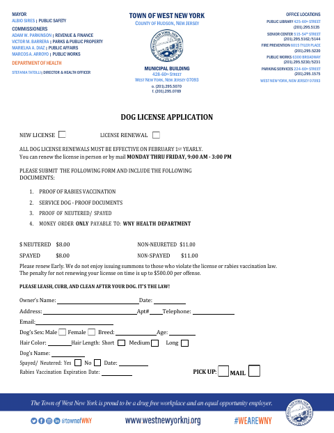 First page of the Dog License Application